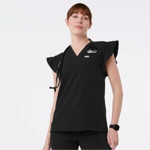Figs Black Natal Flutter Sleeve Women's Scrub Top